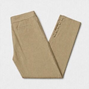 Chicos Womens 14R Tan Pull On Pants Stretch Khaki Casual Ankle Button
